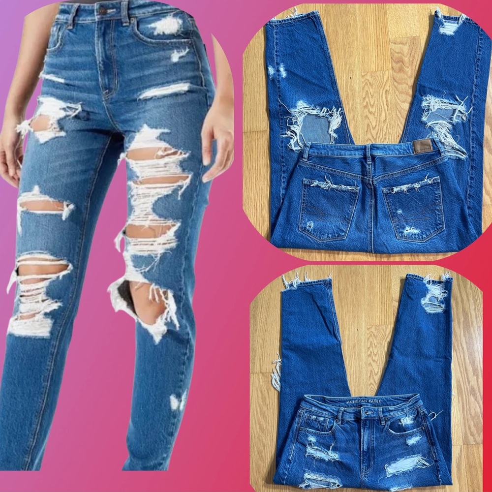 ✅American Eagle High Rise Comfort Stretch Waistband Mom Jeans 8